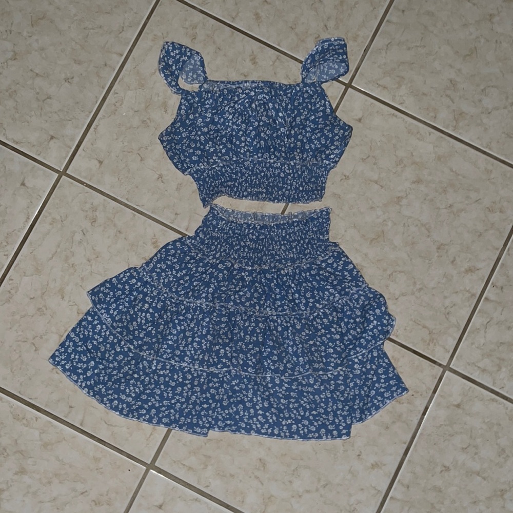 two piece crop top with flowy skirt